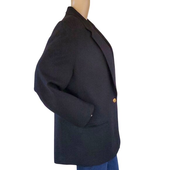 Herman Geist Crest Logo Black Wool Blazer Jacket Academia Womens 16 Lined Pocket - Picture 10 of 13